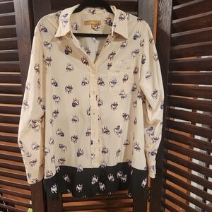 Ellen Tracy Cream and Black Dog Print Women's Shirt